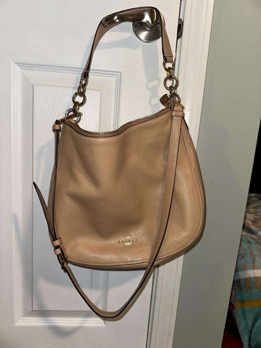 Coach Pebbled Leather Hobo in Beige